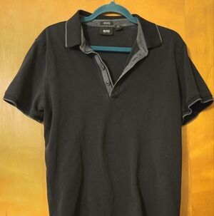 Boss Black Short Sleeved Polo Shirt With Gray Trim Size XL Reg Fit